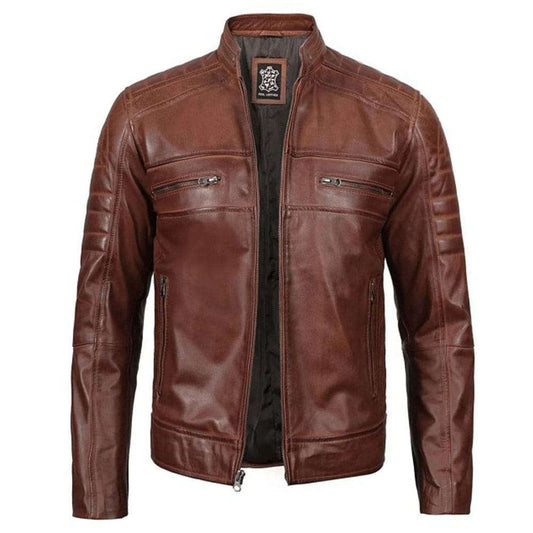 Austin Brown Cafe Racer Leather Jacket