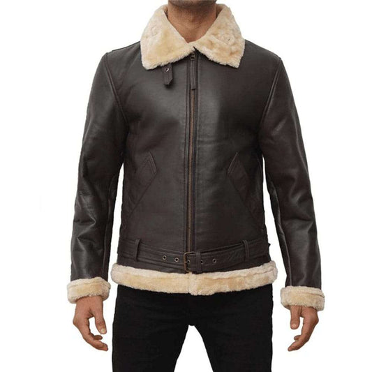 Dark Brown Shearling Real Leather Jacket for Men