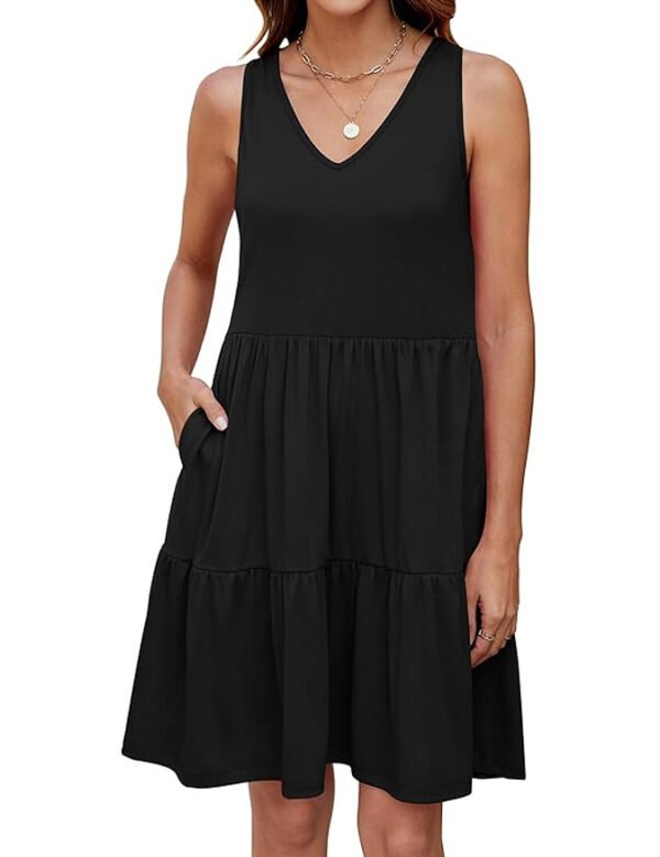 V-Neck Sleeveless Dress – Pleated and Layered Casual Style - Image 8