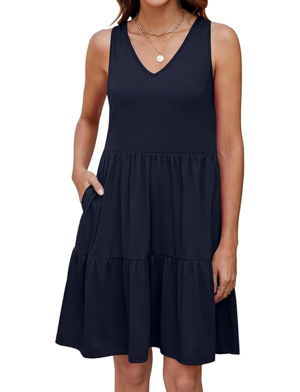 V-Neck Sleeveless Dress – Pleated and Layered Casual Style - Image 4
