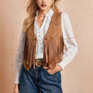 Vintage-Inspired Tassel Vest – Solid Color with Front Metal Buttons