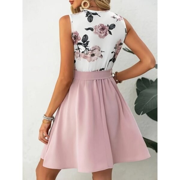 Women's Sleeveless Printed V-neck Dress With Belt