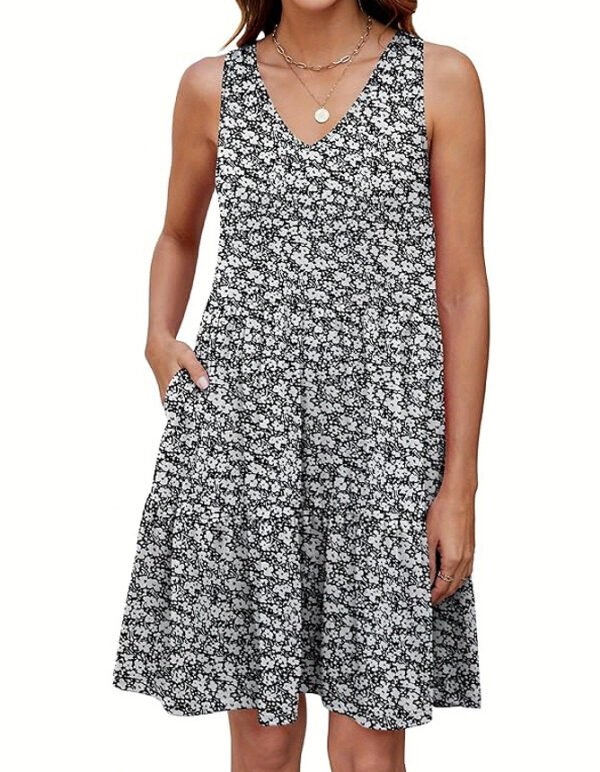 V-Neck Sleeveless Dress – Pleated and Layered Casual Style - Image 3