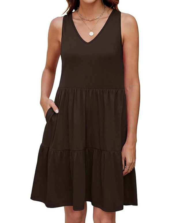 V-Neck Sleeveless Dress – Pleated and Layered Casual Style - Image 6